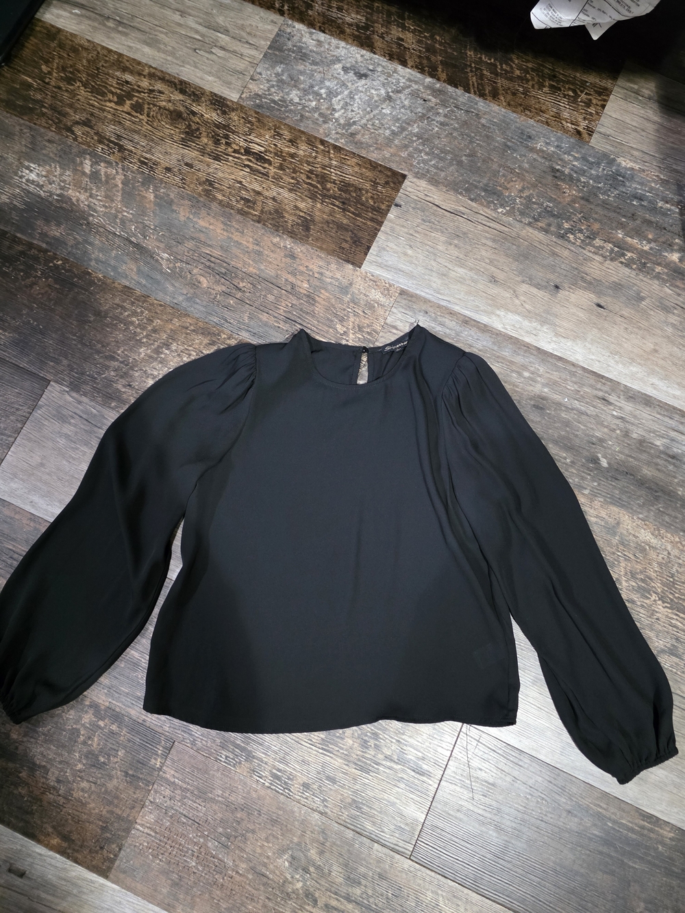 Shinestar Black Long-Sleeve Puff Shoulder Blouse